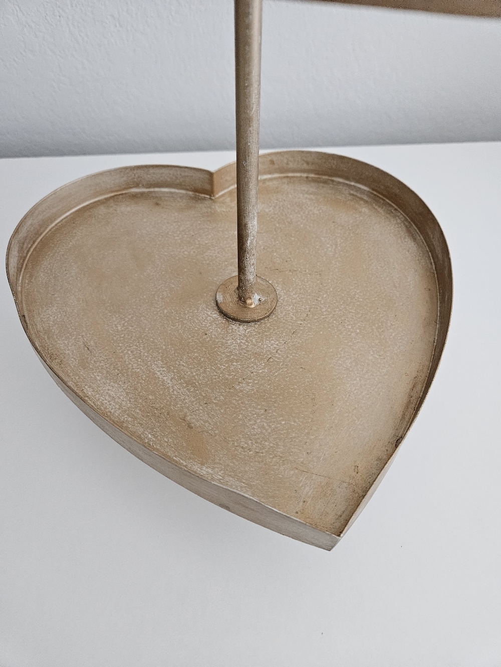 NEW Heart Two Tier Dessert Serving Tray Stand Brushed Gold Rustic Made In India - Picture 7 of 10